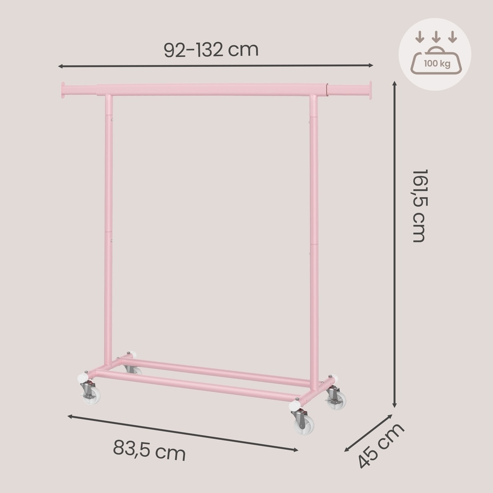 Utdragbar klädställning på hjul 92-132 cm - Rosa