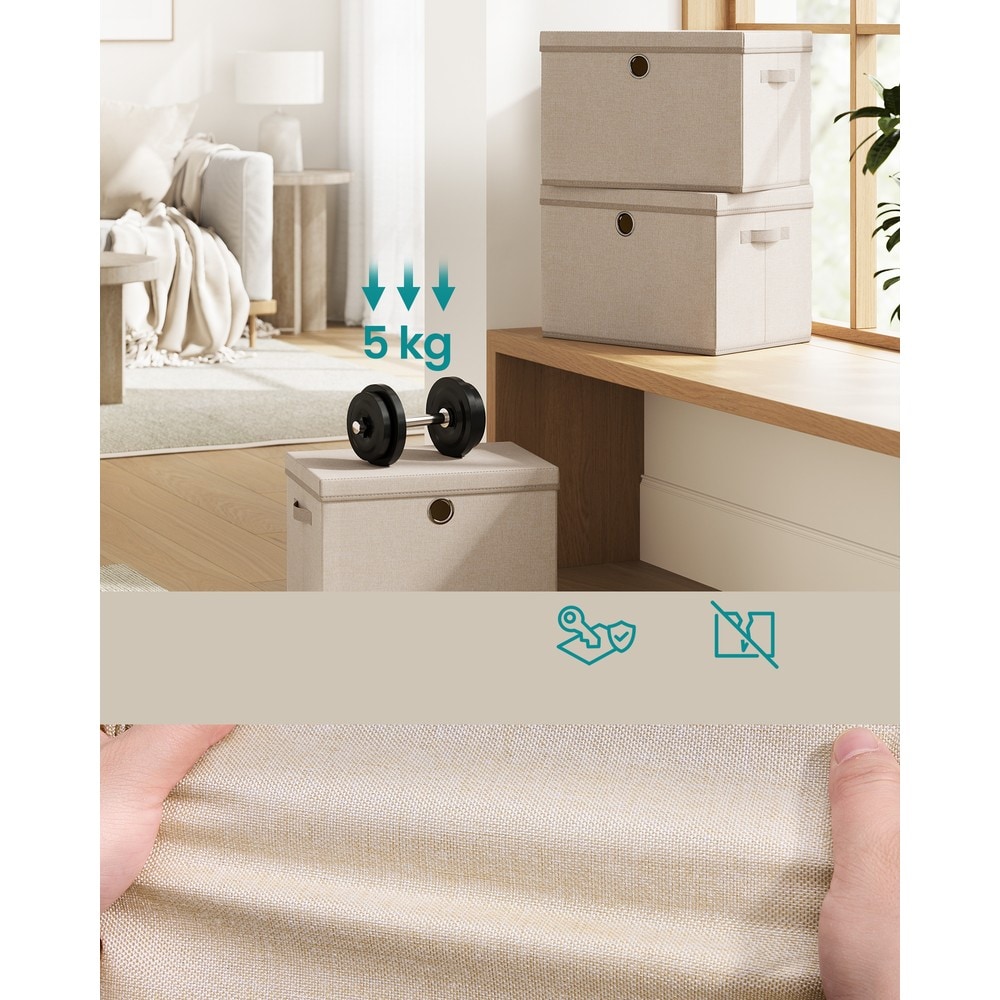 Stapelbara förvaringslådor i tyg med lock 3-pack - Ljus khaki