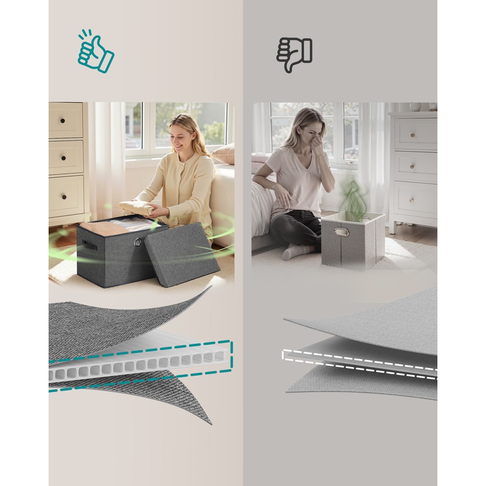 Stapelbara förvaringslådor i tyg med lock 3-pack - Grå