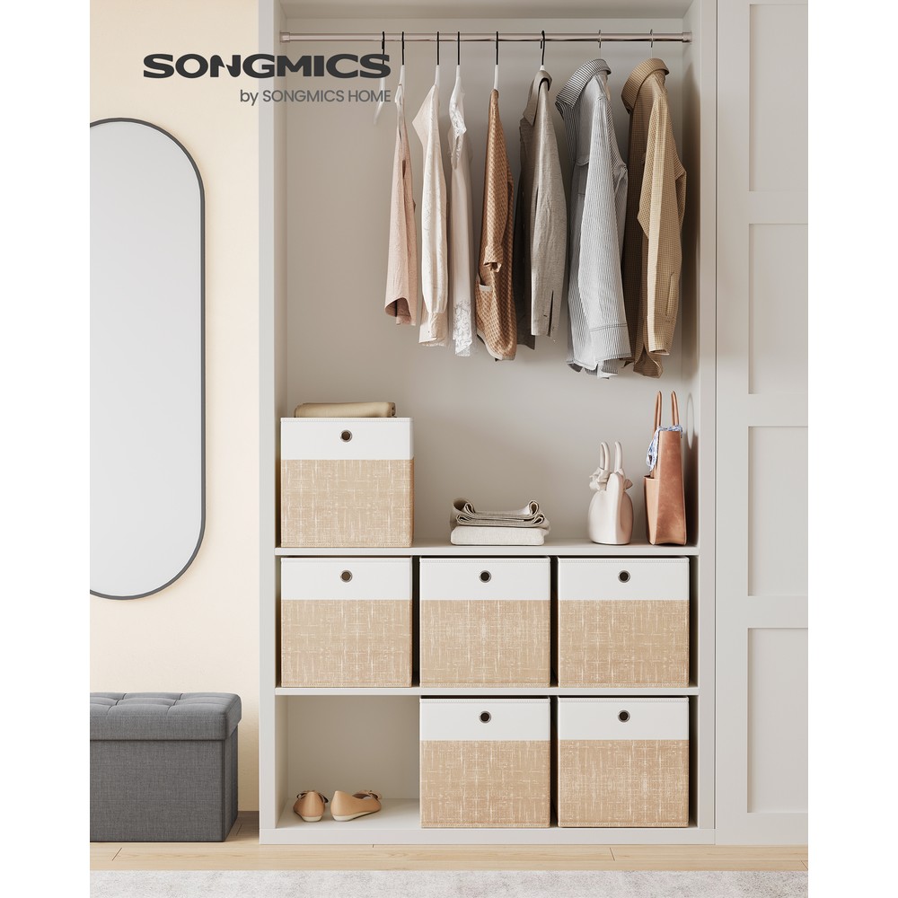 Hopfällbara förvaringslådor i tyg med handtag 6-pack - Sandbeige