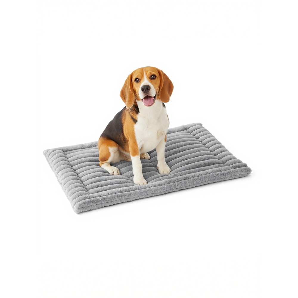 Selvoppvarmende hundeteppe i plysj, 90 x 65 cm – Grå / Oppvarmende teppe til kjæledyr / Hundematte i plysj