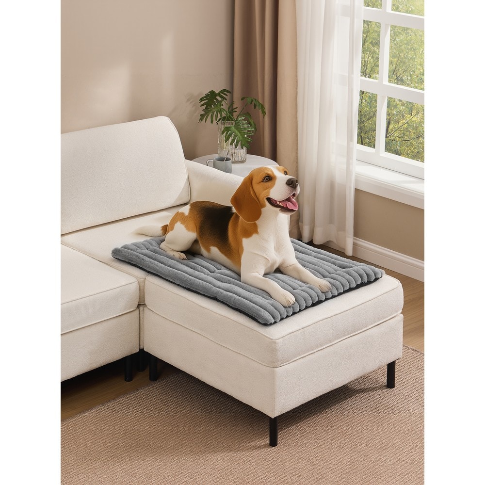 Selvoppvarmende hundeteppe i plysj, 90 x 65 cm – Grå / Oppvarmende teppe til kjæledyr / Hundematte i plysj