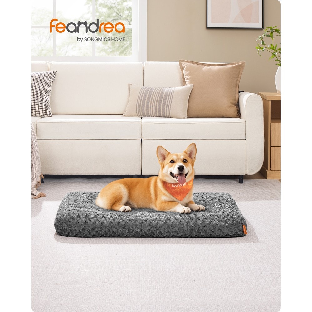 Hundeseng i plysj, 95 x 60 cm / Vaskbar hundemadrass til hundebur / Hundepute med sklisikring