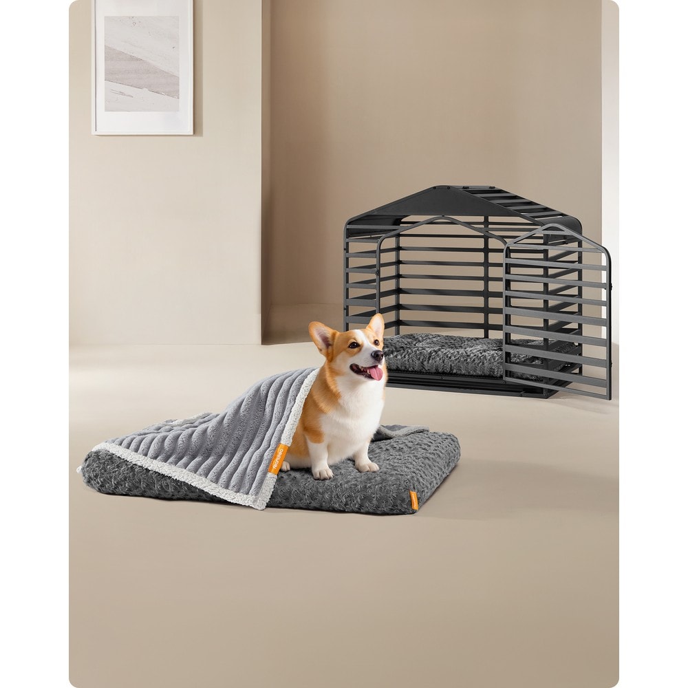 Hundeseng i plysj, 95 x 60 cm / Vaskbar hundemadrass til hundebur / Hundepute med sklisikring