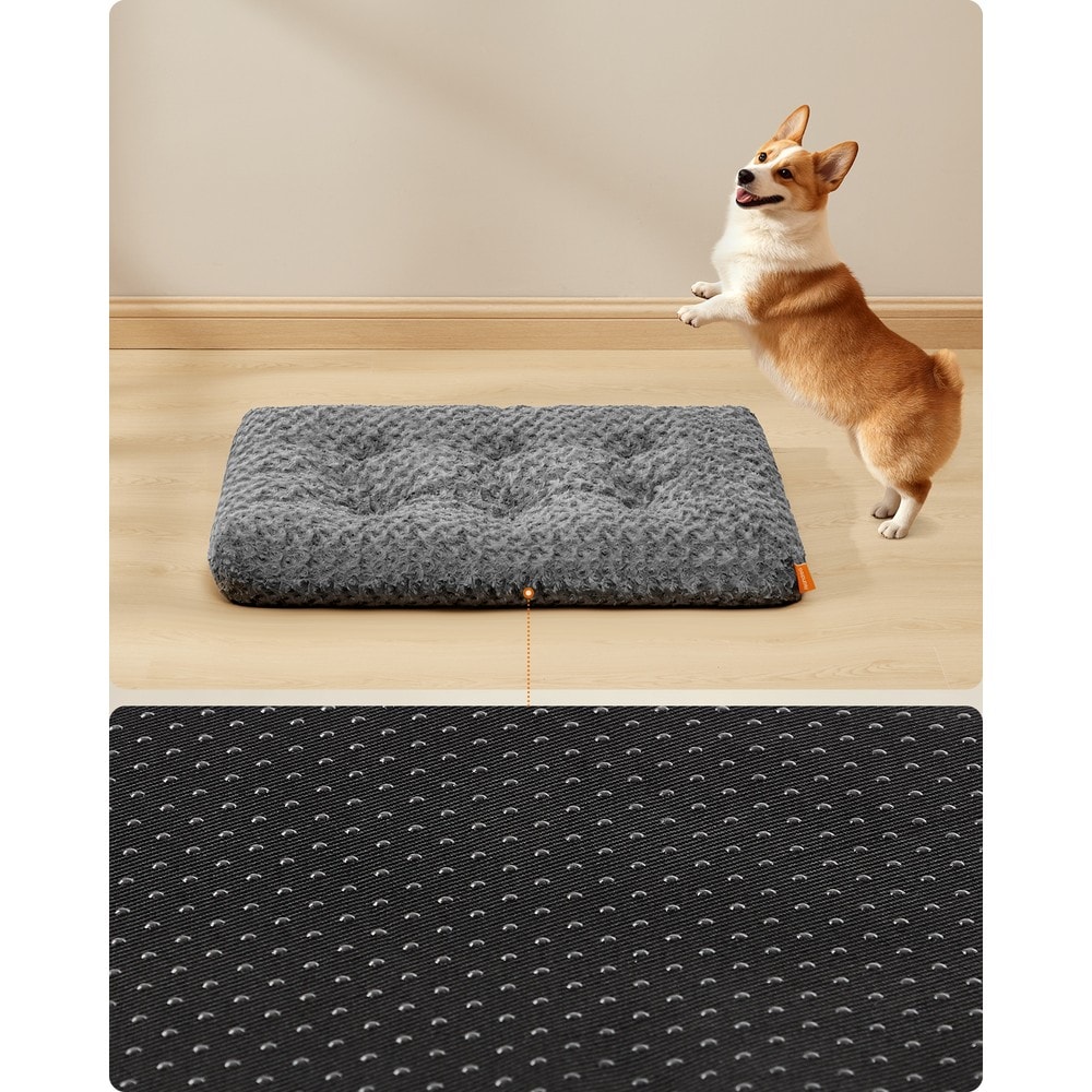 Hundeseng i plysj, 95 x 60 cm / Vaskbar hundemadrass til hundebur / Hundepute med sklisikring