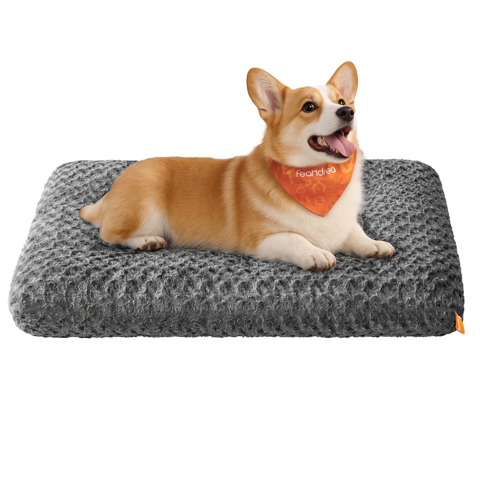 Hundeseng i plysj, 95 x 60 cm / Vaskbar hundemadrass til hundebur / Hundepute med sklisikring