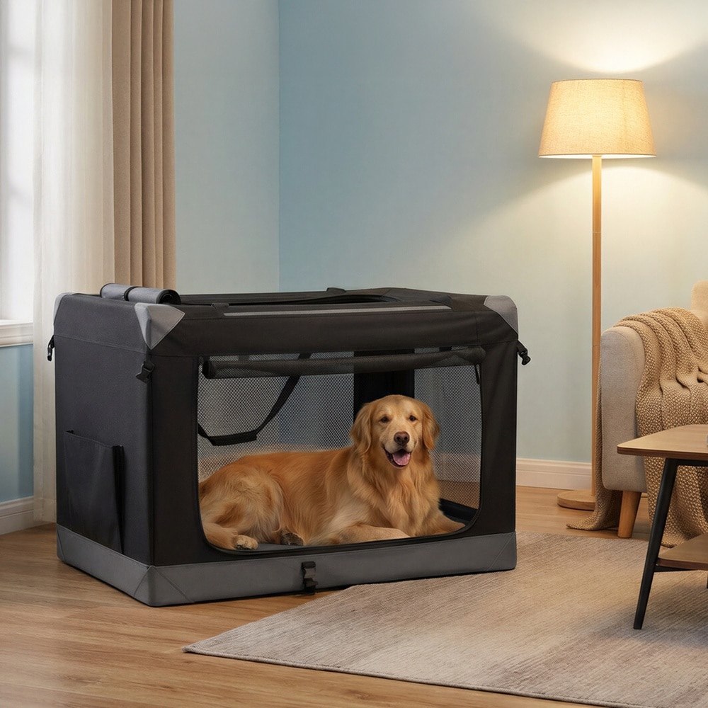 Sammenleggbar transportbur for hunder, 106,7 cm / Hundebur med nettingdører / Myk transportkasse