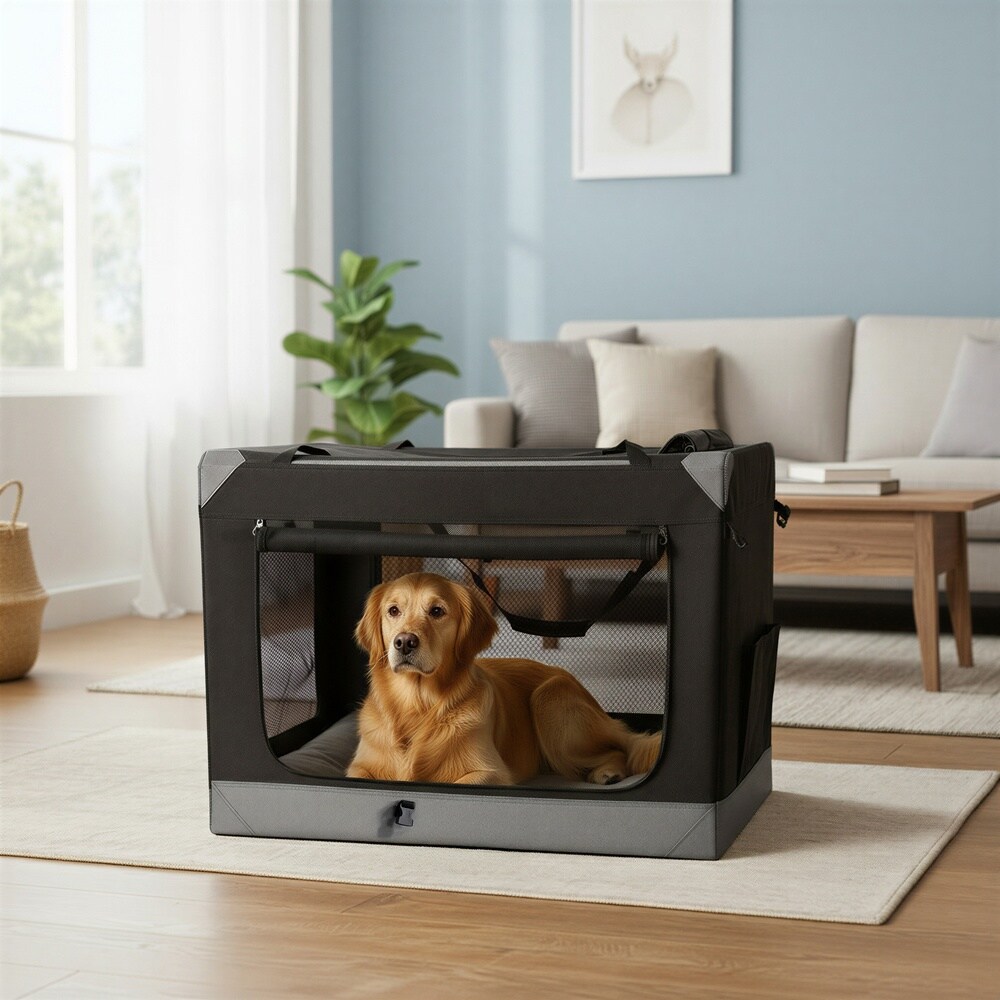 Sammenleggbar transportbur for hunder, 106,7 cm / Hundebur med nettingdører / Myk transportkasse