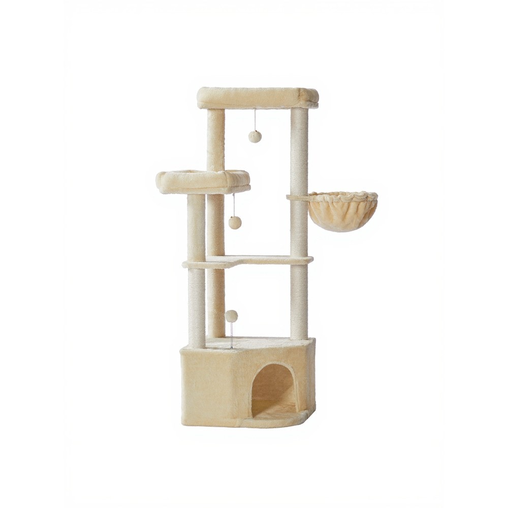 Klatretre 140,7 cm med hule / Kattetre med to plattformer / Klatretre med hengekøye