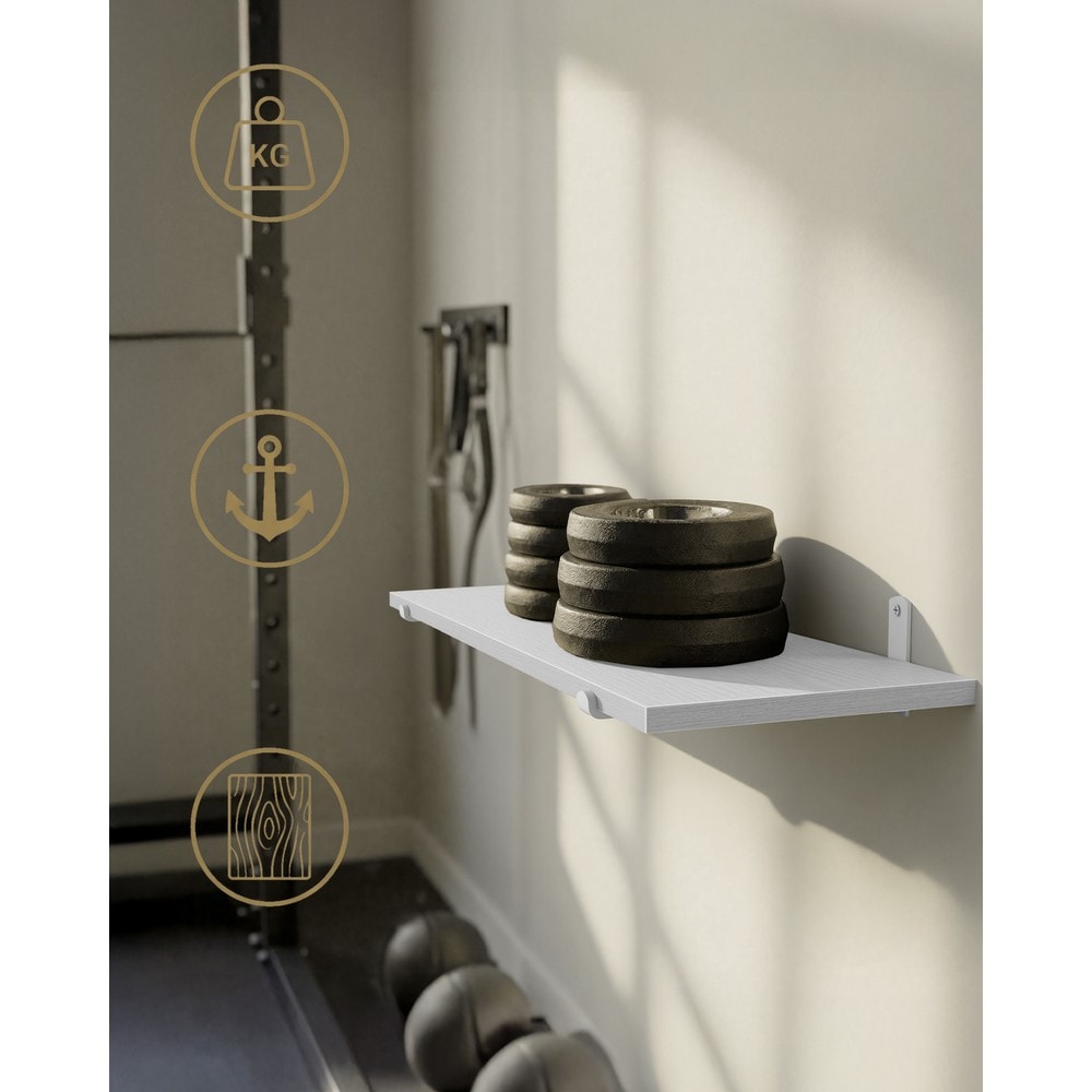 Vegghylle 80 cm med stålfester / Hvit vegghylle / Dekorativ hylle til bøker