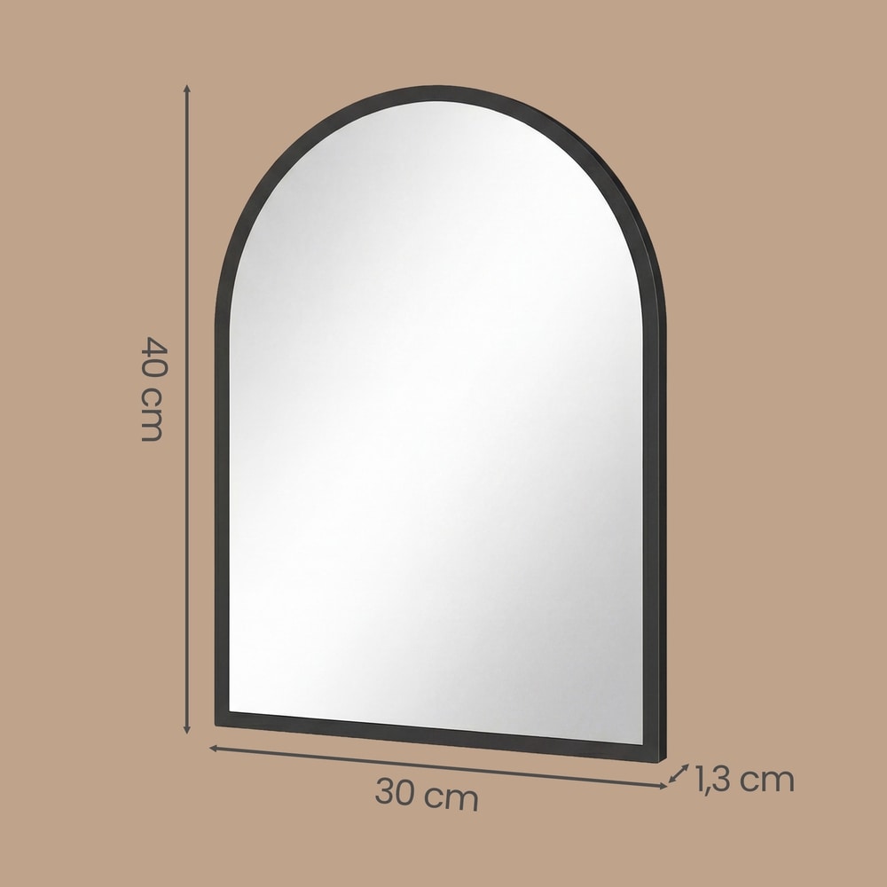 Buet veggspeil med svart ramme / Speil med aluminiumsramme / Baderomspeil 40 × 30 cm