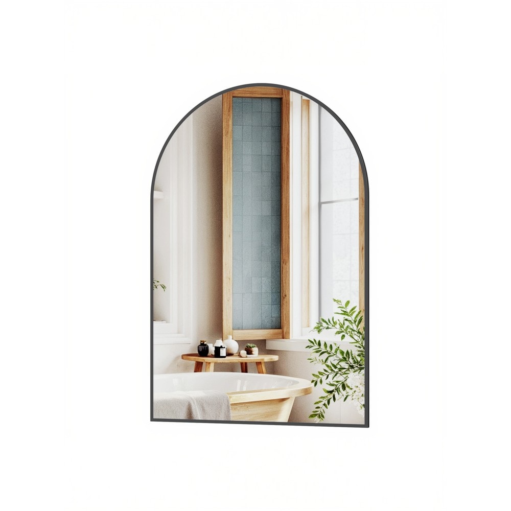 Buet veggspeil med svart ramme / Baderomspeil 91 × 61 cm / Speil med aluminiumsramme