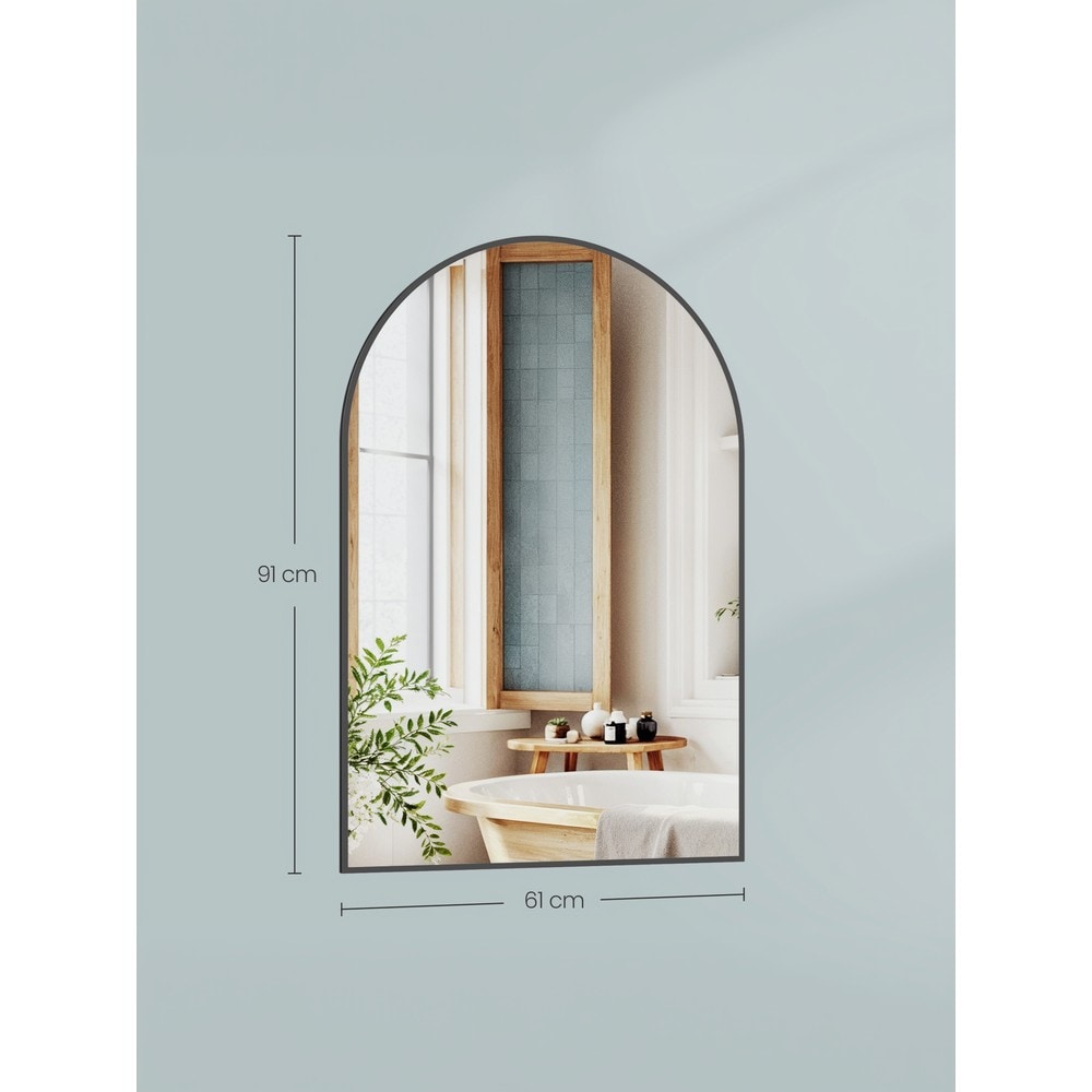 Buet veggspeil med svart ramme / Baderomspeil 91 × 61 cm / Speil med aluminiumsramme