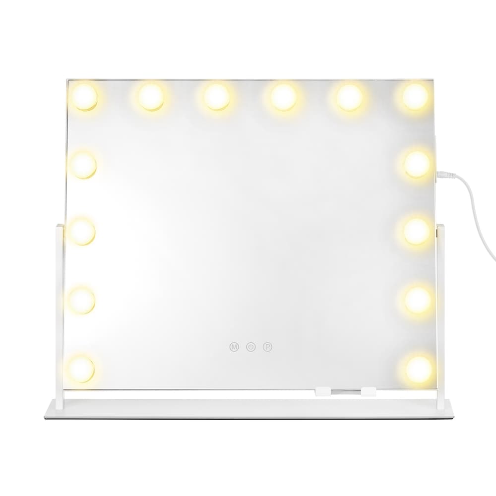 Sminkespeil med 14 LED-lamper / Bordspeil med lysregulering / Kosmetikkpeil med USB-lading