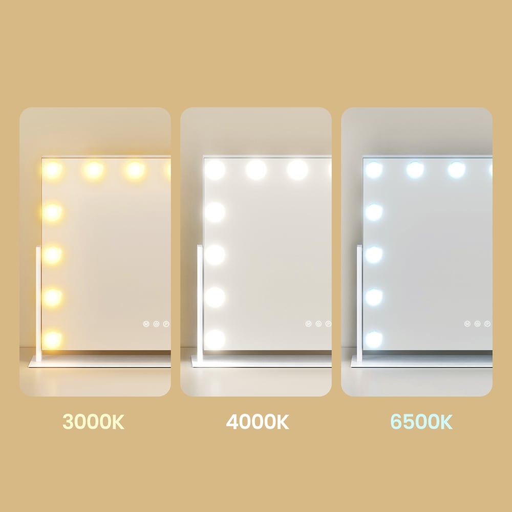 Sminkespeil med 14 LED-lamper / Bordspeil med lysregulering / Kosmetikkpeil med USB-lading
