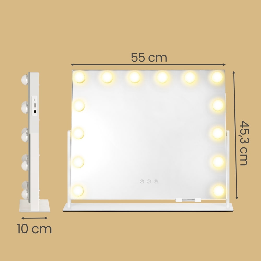 Sminkespeil med 14 LED-lamper / Bordspeil med lysregulering / Kosmetikkpeil med USB-lading