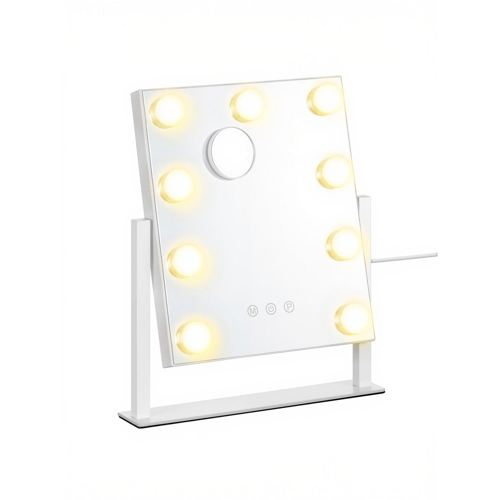 Sminkespeil med ni LED-lamper / Bordspeil med lysregulering / Kosmetikkpeil med forstørrelse