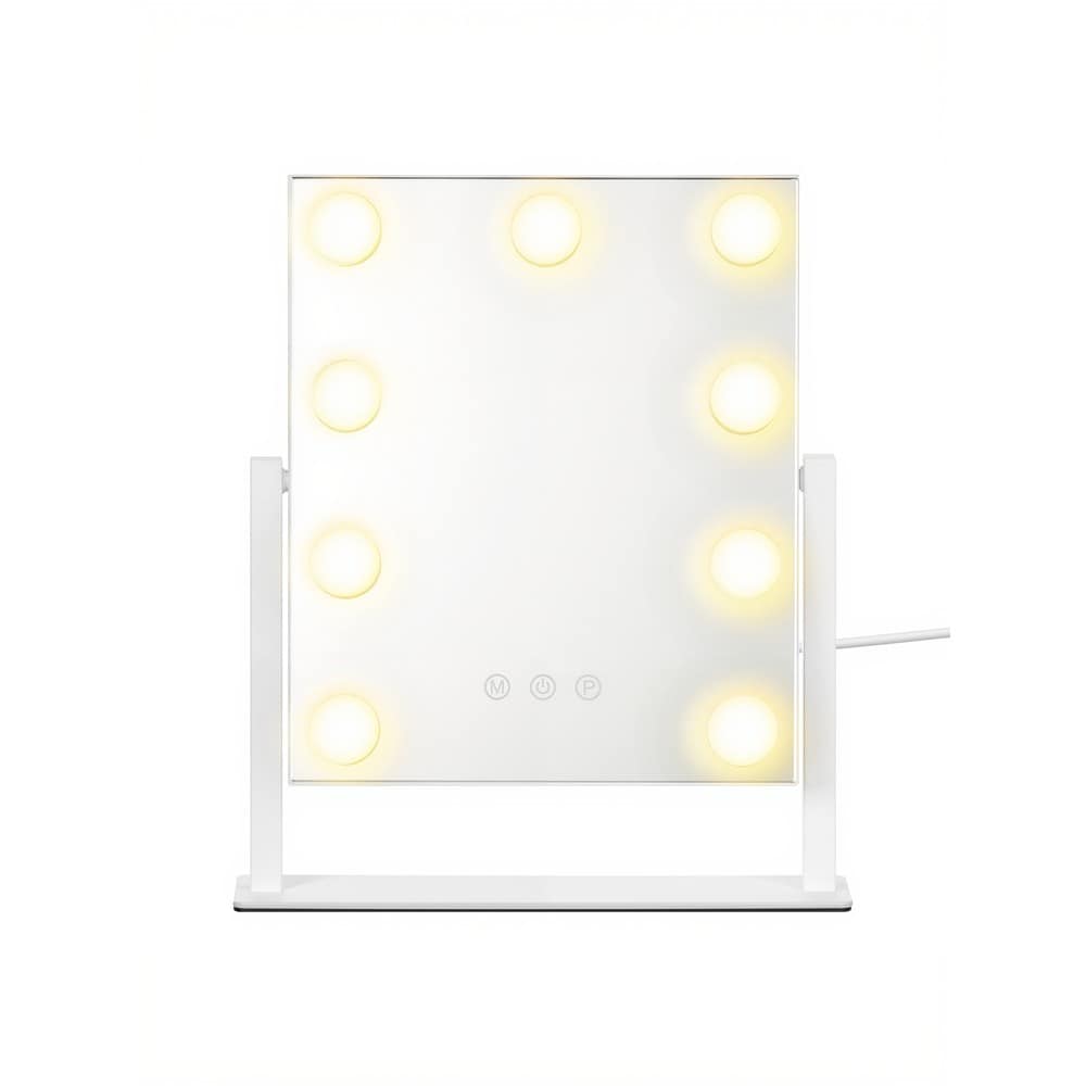 Sminkespeil med ni LED-lamper / Bordspeil med lysregulering / Kosmetikkpeil med forstørrelse