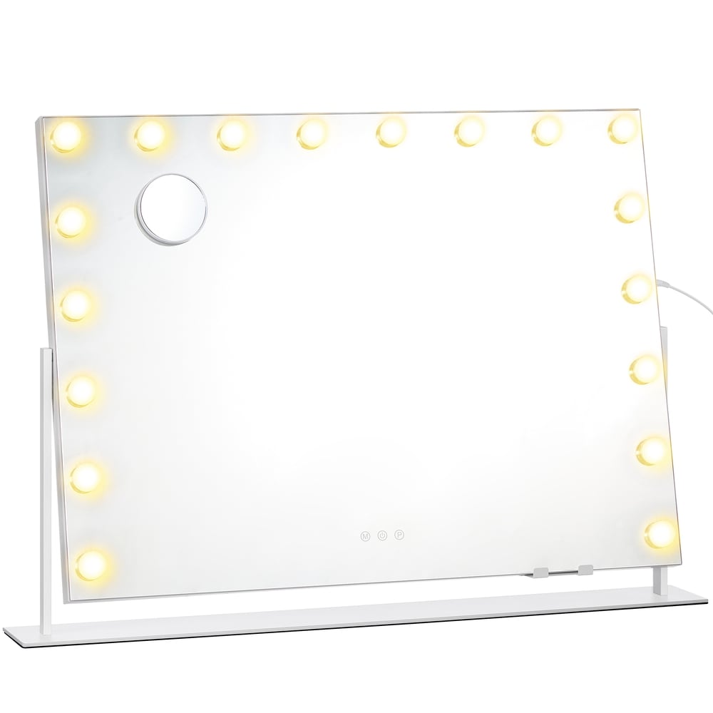 Sminkespeil med 18 LED-lamper / Stort bordspeil med lys / Kosmetikkpeil med USB