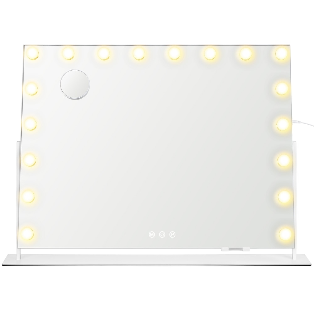 Sminkespeil med 18 LED-lamper / Stort bordspeil med lys / Kosmetikkpeil med USB
