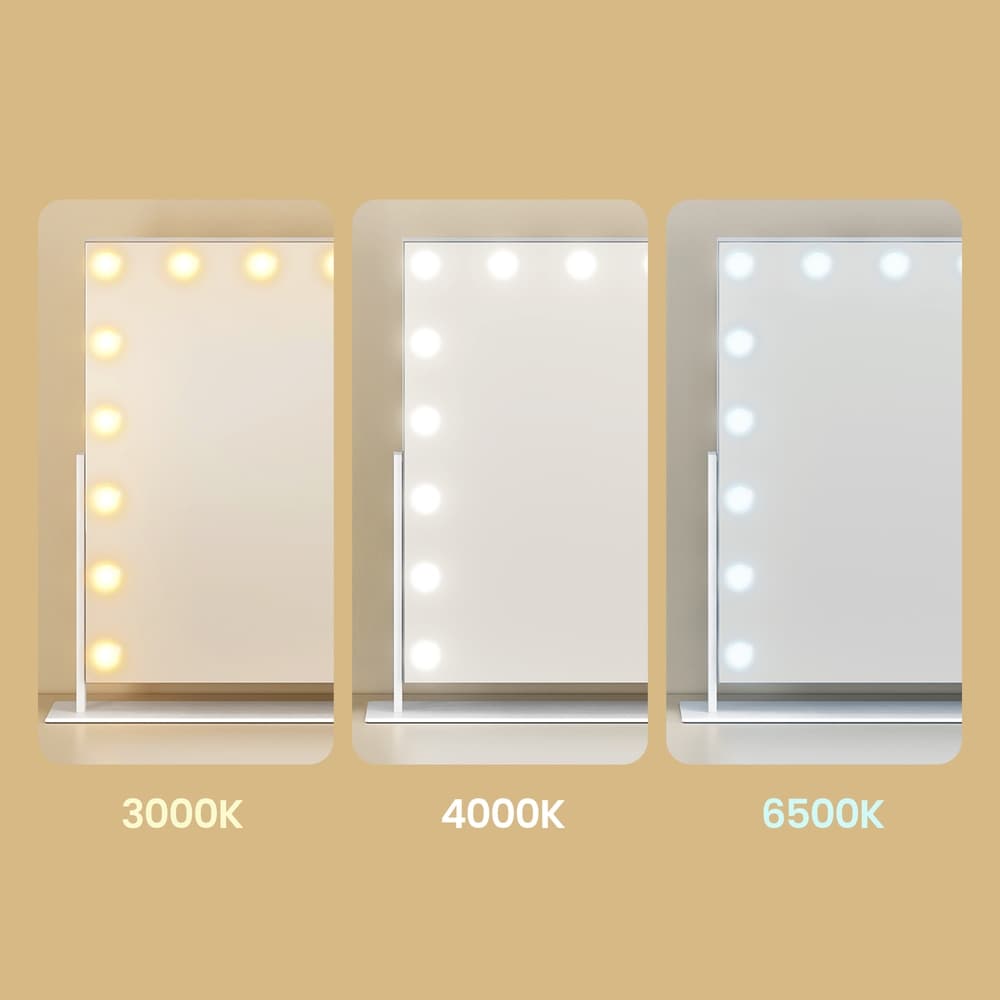 Sminkespeil med 18 LED-lamper / Stort bordspeil med lys / Kosmetikkpeil med USB