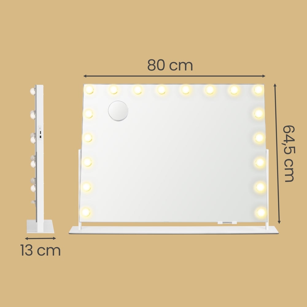 Sminkespeil med 18 LED-lamper / Stort bordspeil med lys / Kosmetikkpeil med USB