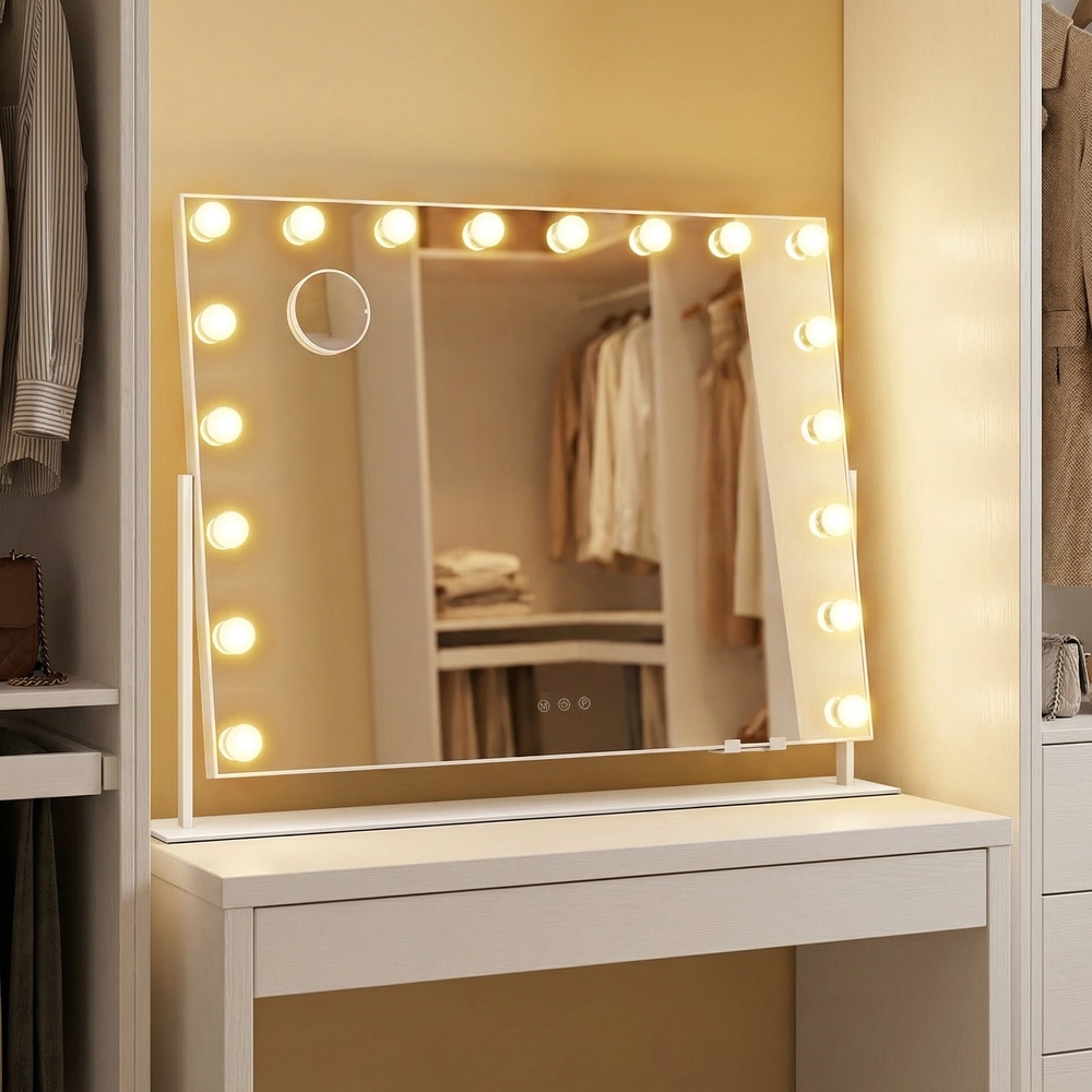 Sminkespeil med 18 LED-lamper / Stort bordspeil med lys / Kosmetikkpeil med USB