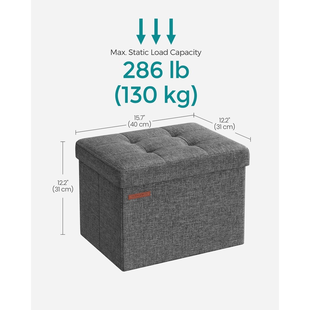 Sammenleggbar sittepuff med oppbevaringsrom / Fotskammel med polstret lokk / Oppbevaringsskammel, 32 liter