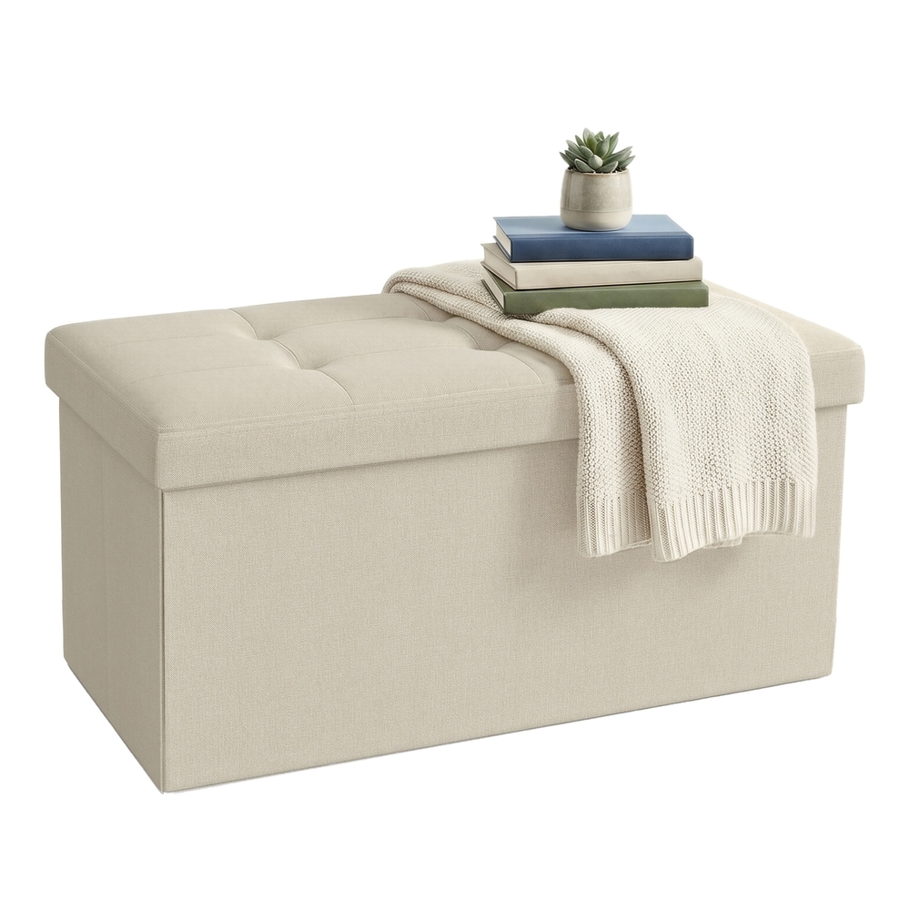 Sammenleggbar benk med oppbevaringsplass / Oppbevaringsbenk 76 cm / Hvit sittepuff med skillevegg