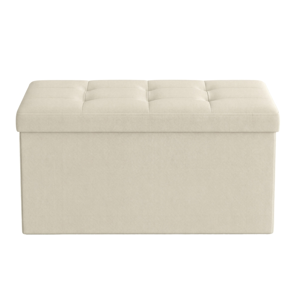 Sammenleggbar benk med oppbevaringsplass / Oppbevaringsbenk 76 cm / Hvit sittepuff med skillevegg