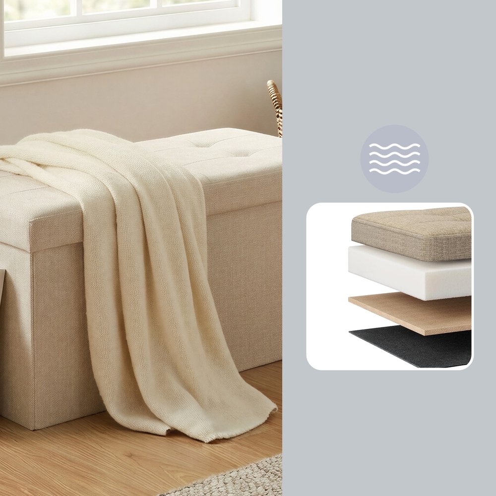 Sammenleggbar benk med oppbevaringsplass / Oppbevaringsbenk 76 cm / Hvit sittepuff med skillevegg