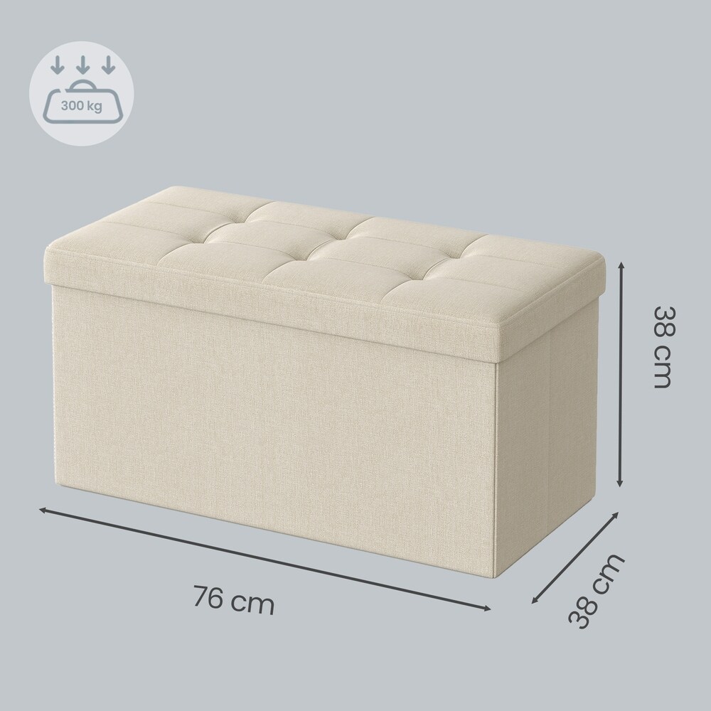 Sammenleggbar benk med oppbevaringsplass / Oppbevaringsbenk 76 cm / Hvit sittepuff med skillevegg
