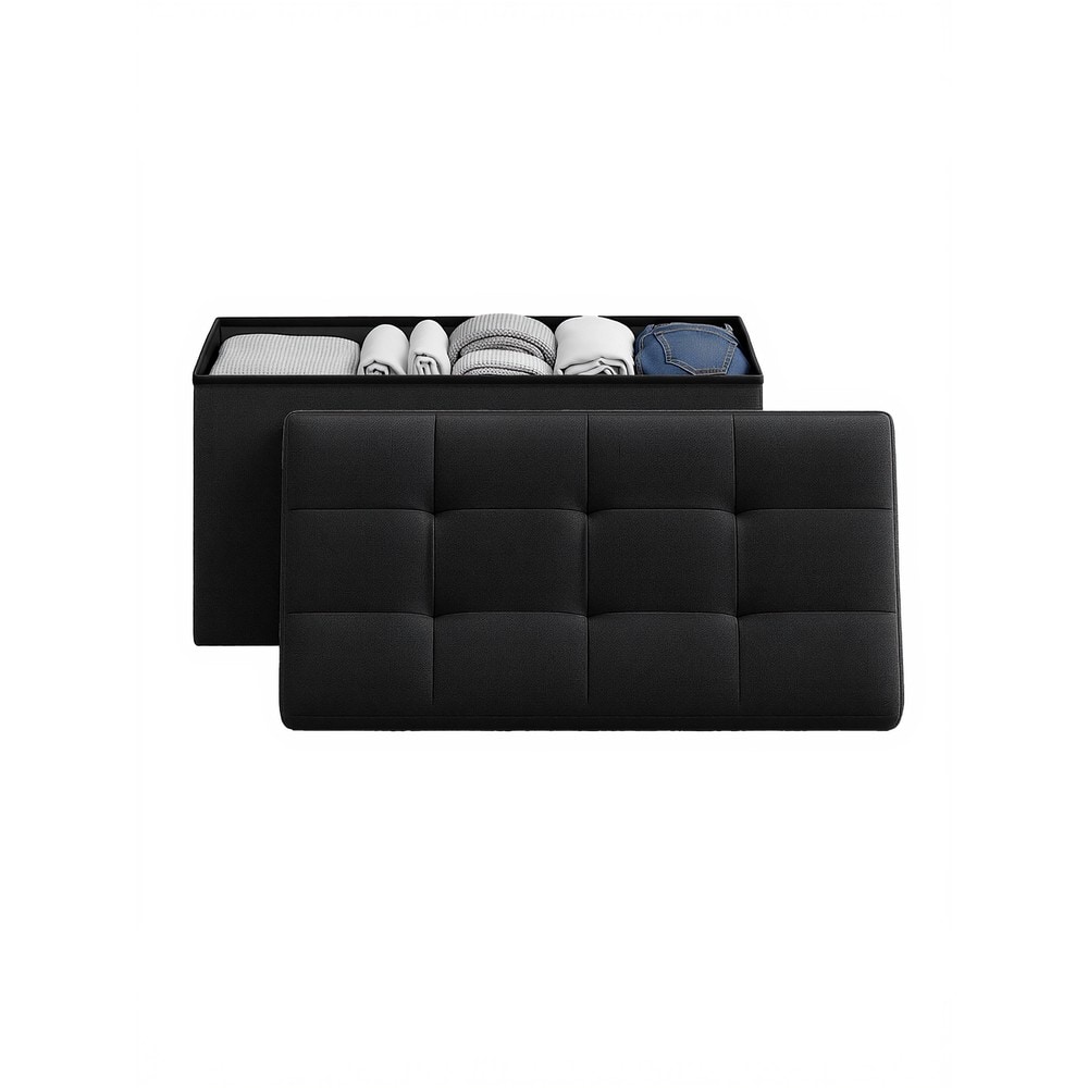 Sammenleggbar benk med oppbevaringsplass / Svart oppbevaringsbenk 76 cm / Sittepuff og fotskammel