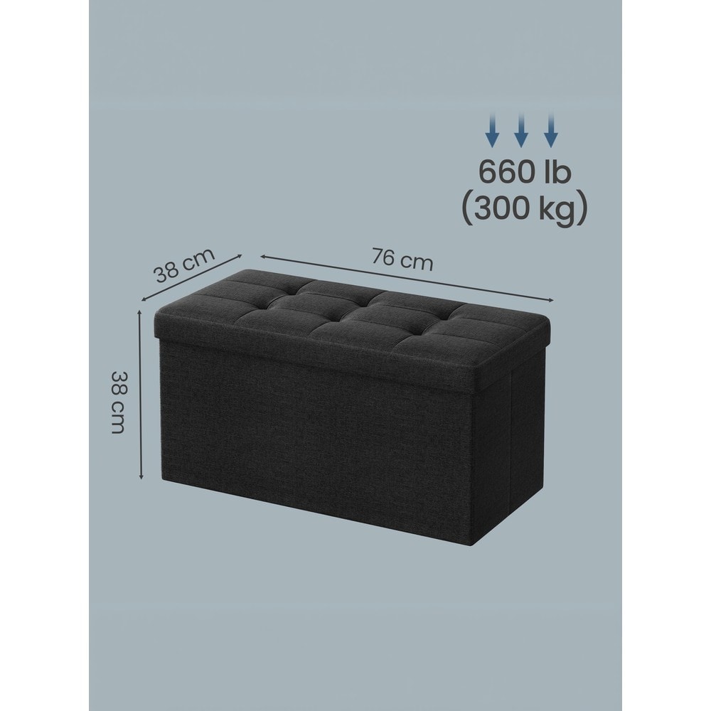 Sammenleggbar benk med oppbevaringsplass / Svart oppbevaringsbenk 76 cm / Sittepuff og fotskammel
