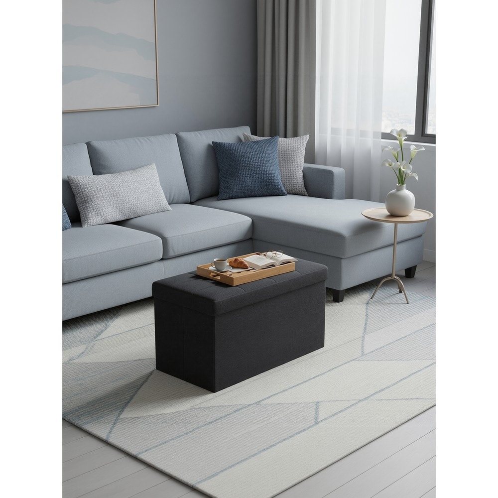Sammenleggbar benk med oppbevaringsplass / Svart oppbevaringsbenk 76 cm / Sittepuff og fotskammel