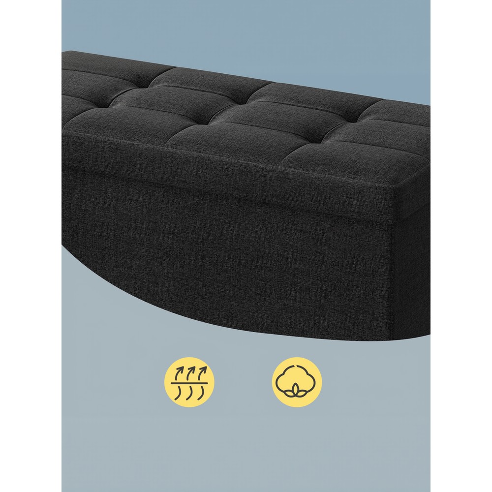 Sammenleggbar benk med oppbevaringsplass / Svart oppbevaringsbenk 76 cm / Sittepuff og fotskammel
