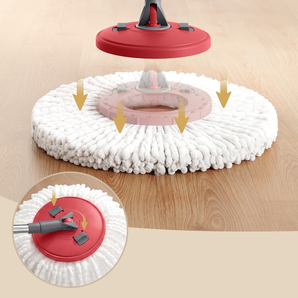 Moppesett med bøtte, pedal og 4 mikrofiberkluter – Grå/Rød / Gulvmopp med bøtte / Sentrifugalmopp