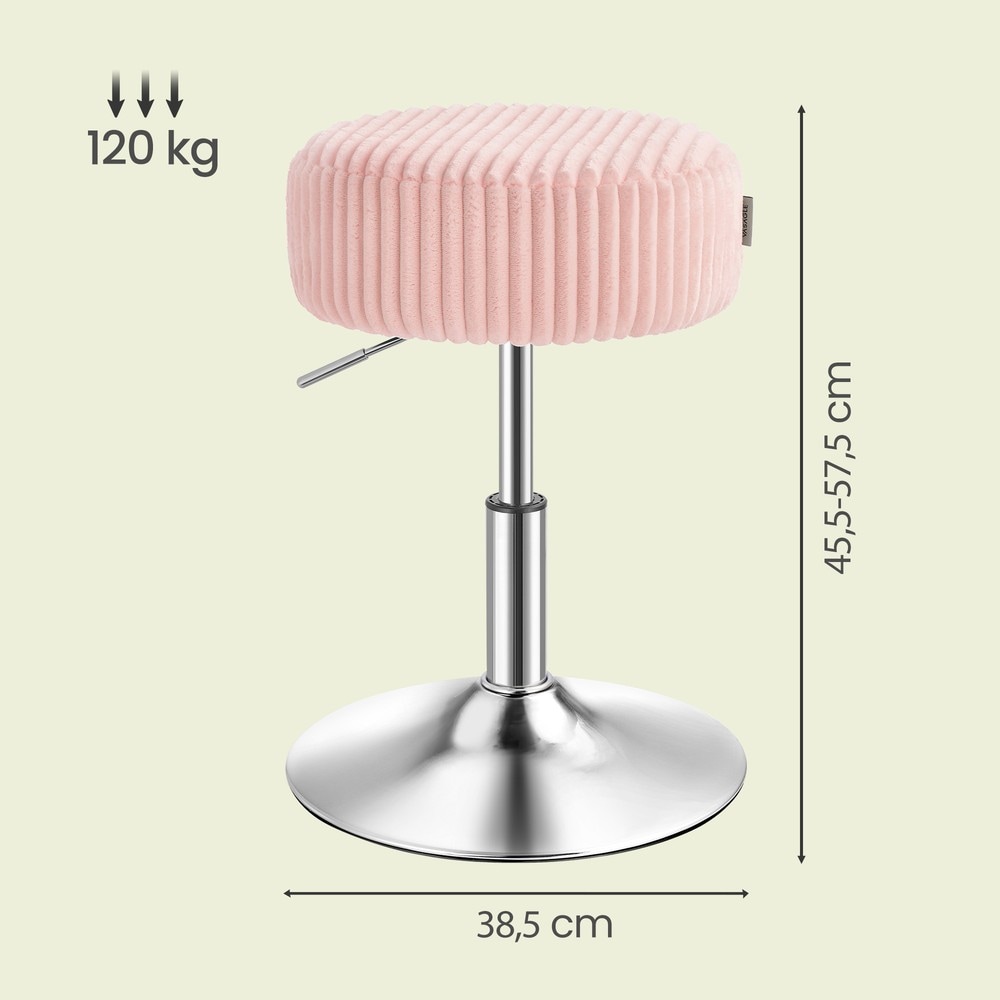 Dreiebar sminkestol i plysj, med justerbar høyde – Rosa / Stol til sminkebord / Sminkestol