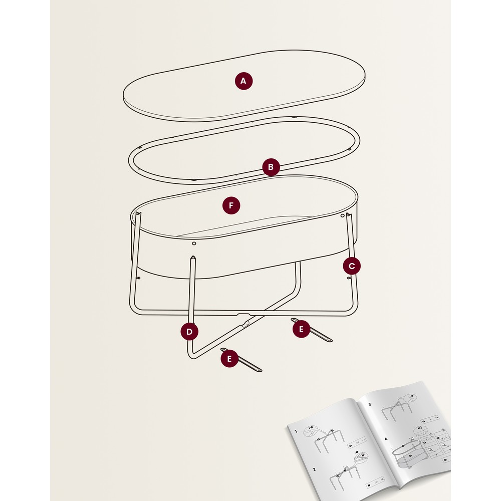 Ovalt salongbord med stoffkurv 100 x 45 cm – Hvit / Stuebord med oppbevaringsplass / Salongbord med kurv