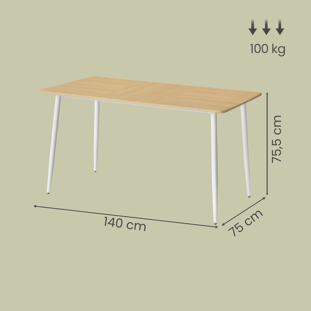 Spisebord med metallben 140 x 75 cm – Eik / Rektangulært kjøkkenbord / Spisebord med metallramme