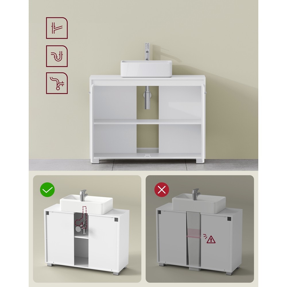 Vaskeskap med 2 dører 80x30x60 cm – Hvit / Underskap til vask / Badeskaps