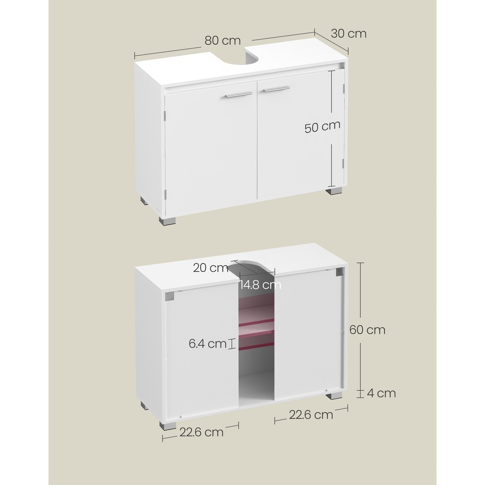 Vaskeskap med 2 dører 80x30x60 cm – Hvit / Underskap til vask / Badeskaps