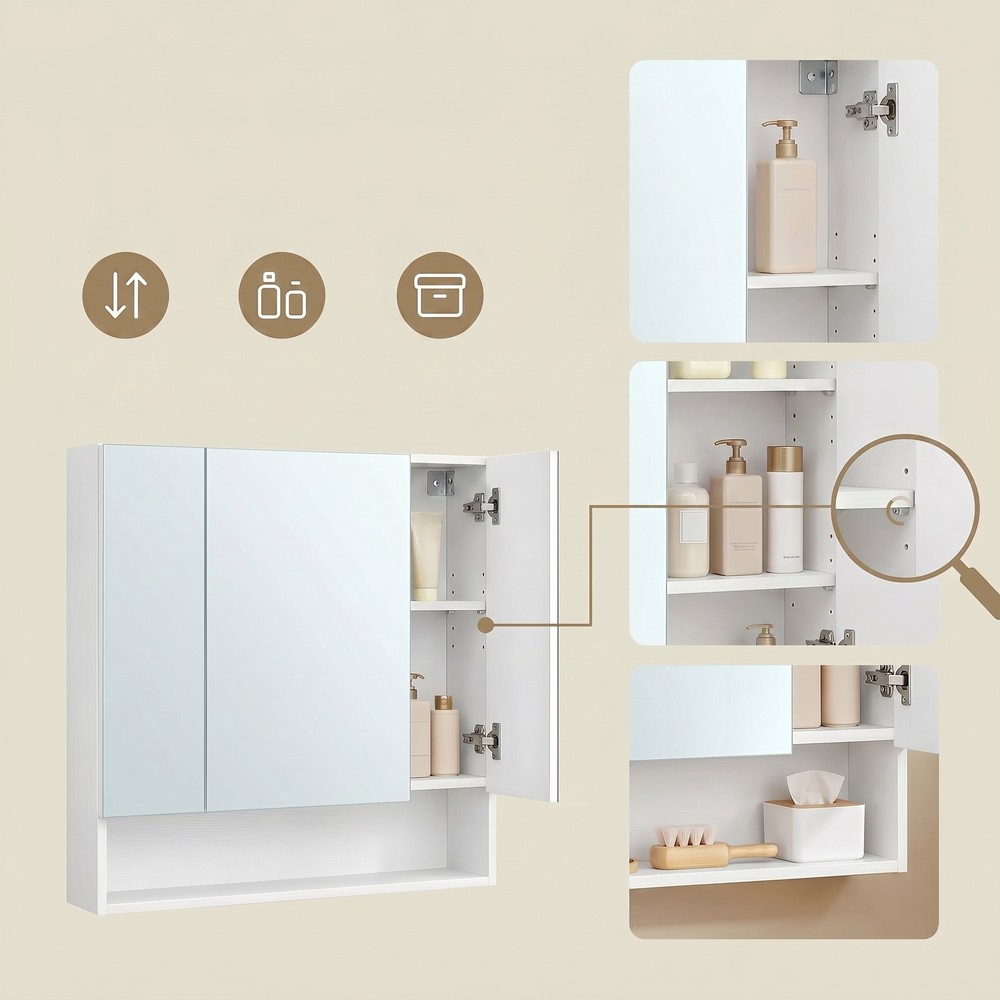 Badespeilskap med 3 dører, 70 x 75 cm – Hvit / Badeskap med speil / Veggskap