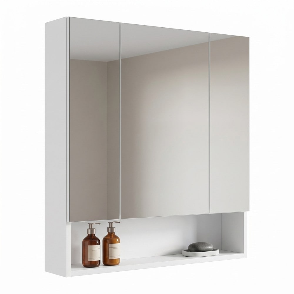 Badespeilskap med 3 dører, 70 x 75 cm – Hvit / Badeskap med speil / Veggskap
