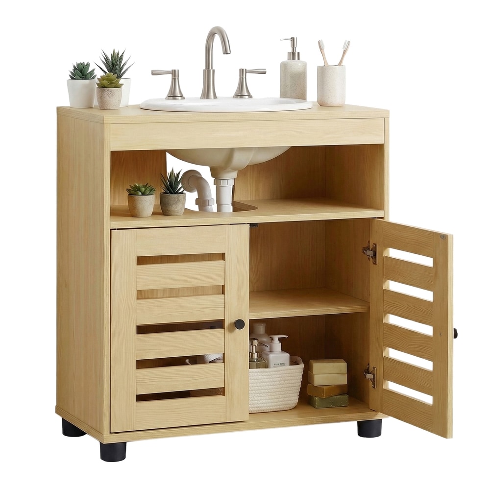 Vaskeskap med lamelldør 60x30x63 cm – Natur / Underskap til servant / Badeskap