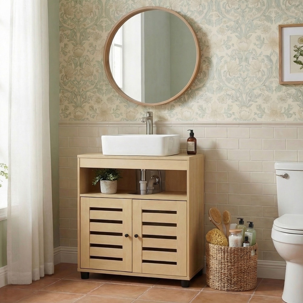 Vaskeskap med lamelldør 60x30x63 cm – Natur / Underskap til servant / Badeskap
