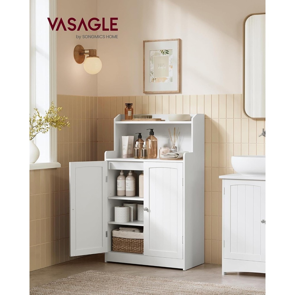 Oppbevaringsskap med 2 dører, 60 x 30 x 100 cm – Hvit / Badeskap med hyller / Frittstående skap