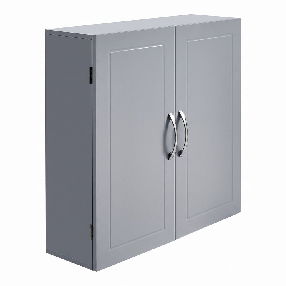 Veggskap med 2 dører, 60 x 18 x 60 cm – Grå/Hvit / Badeskap med hyller / Hengende skap