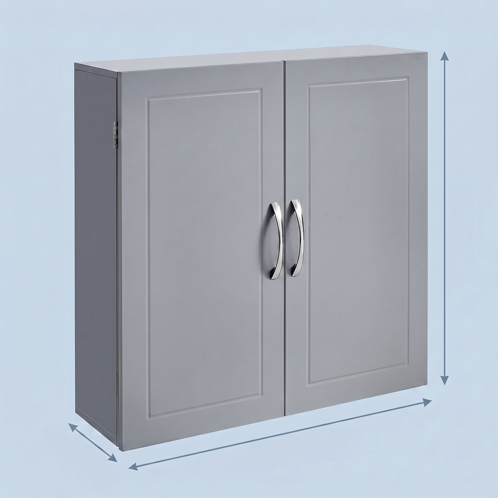 Veggskap med 2 dører, 60 x 18 x 60 cm – Grå/Hvit / Badeskap med hyller / Hengende skap