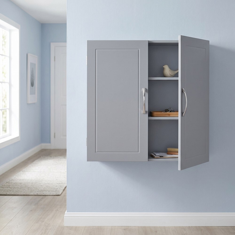 Veggskap med 2 dører, 60 x 18 x 60 cm – Grå/Hvit / Badeskap med hyller / Hengende skap